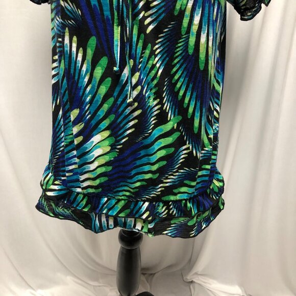 AGB Top Womens Size Small Black Blue Green Short Sleeve Scoop Neck Shirt - Picture 3 of 7